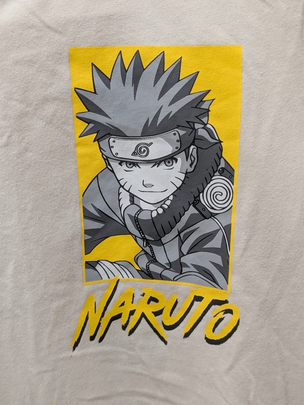 Cream Naruto Anime T-shirt W/ Graphic And Embroidered Detail On Front/Back